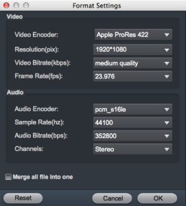 Apple ProRes Converter - Settings